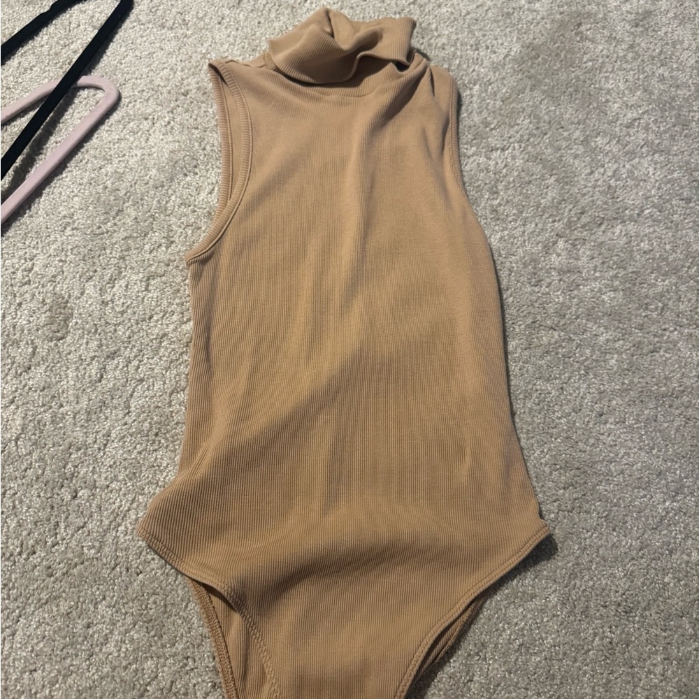 Zara Tan Ribbed Sleeveless Bodysuit
